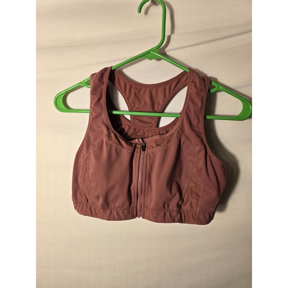 Dusty Rose Pink Sports Bra Womens Size XL Zip Front Workout
